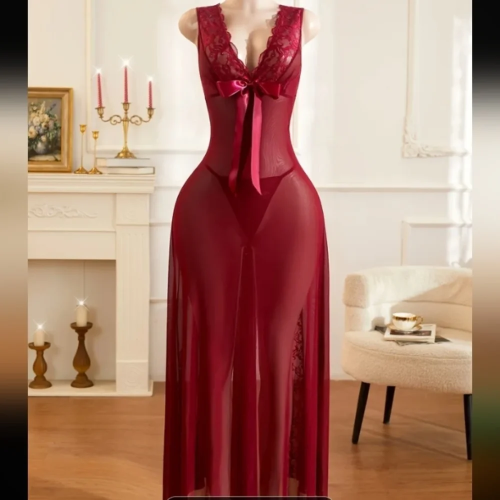Elegant Burgundy Lace Nightgown
